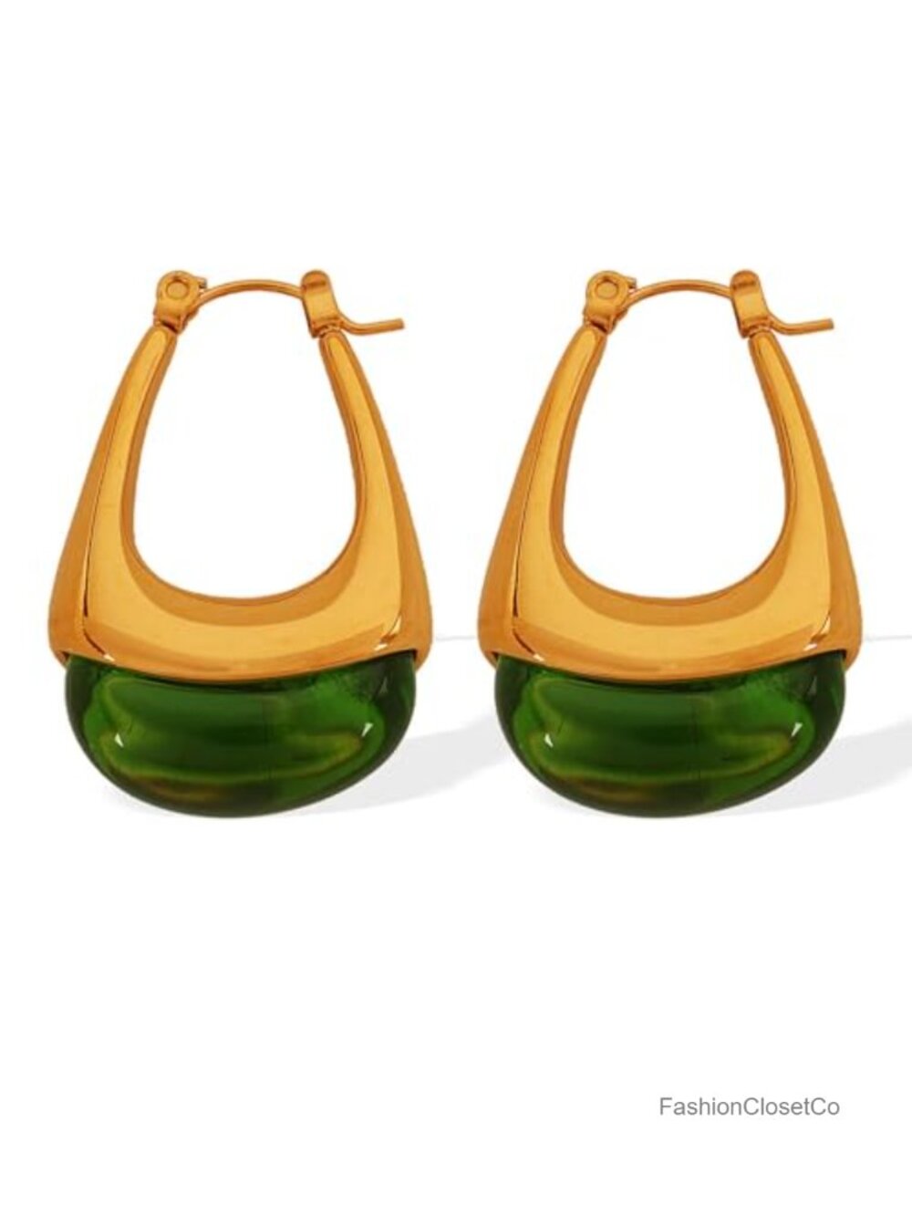 Gold Plated Chunky Hoop Dangle Earrings Stainless Steel Resin Drop